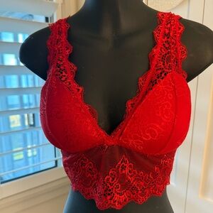 ❤️🌹 Rose + Vine Red Lace Padded Bralette Size Medium